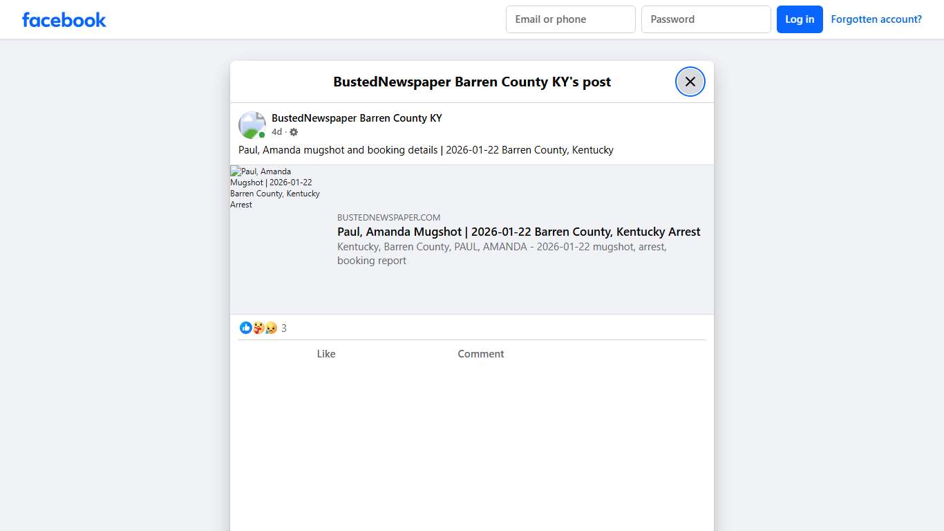 Paul, Amanda mugshot... - BustedNewspaper Barren County KY Facebook